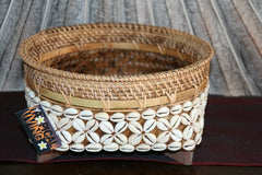 NEW Balinese Hand Crafted Woven Open Basket w/Rattan & Shell Trim - 3 Sizes Avai