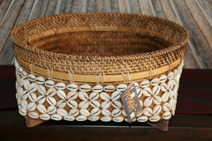NEW Balinese Hand Crafted Woven Open Basket w/Rattan & Shell Trim - 3 Sizes Avai
