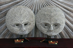 NEW Indonesian Hand Carved Primitive Wooden Mask Sculpture on Stand - TIMOR ART