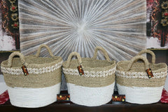 NEW Balinese BOHO Hand Crafted Seagrass Open Basket w/Shell Trim - 3 Sizes Avail