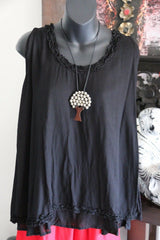 Beautiful Fine Cotton Double Layer Top with Frill - 2 COLOURS AVAIL One Size