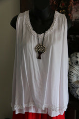 Beautiful Fine Cotton Double Layer Top with Frill - 2 COLOURS AVAIL One Size