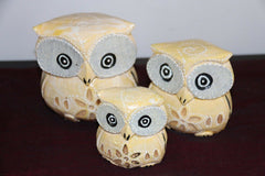 NEW Balinese Hand Carved Set 3 Owls - Wood Carved Bali Animals - 7 Colours Avail