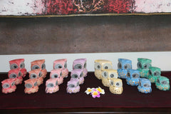 NEW Balinese Hand Carved Set 3 Owls - Wood Carved Bali Animals - 7 Colours Avail