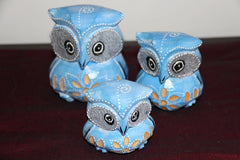 NEW Balinese Hand Carved Set 3 Owls - Wood Carved Bali Animals - 7 Colours Avail