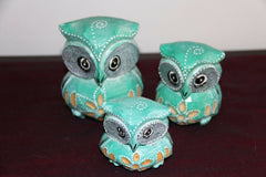 NEW Balinese Hand Carved Set 3 Owls - Wood Carved Bali Animals - 7 Colours Avail