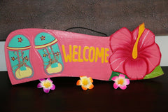 NEW Bali Hand Crafted WELCOME Sign - Many Colours - Tropical Design FREEPOST!!