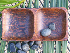 Brand New Balinese Hand Crafted Coconut Wood Divided Dish - Bali Coconut Wood