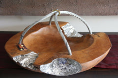 NEW Balinese Handcrafted Rainforest Wood Bowl with Stainless Steel Rope Handle