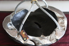 NEW Balinese Handcrafted Rainforest Wood Bowl with Stainless Steel Rope Handle