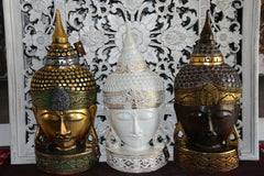 NEW Balinese Hand Carved Free Standing Wooden Buddha Head - Bali Buddha Head