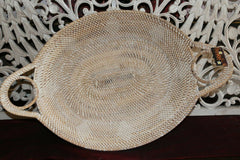 NEW Balinese Hand Woven White Washed Rattan Open Baskets / Trays - 3 sizes avail