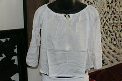 Beautiful 3/4 Sleeve Top - One Size, Black or White - Balinese Clothing