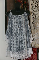 Bali Open Shoulder Top with Lace Trim - MANY COLOURS AVAIL - One Size