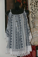 Bali Open Shoulder Top with Lace Trim - MANY COLOURS AVAIL - One Size