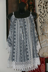 Bali Open Shoulder Top with Lace Trim - MANY COLOURS AVAIL - One Size