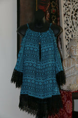 Bali Open Shoulder Top with Lace Trim - MANY COLOURS AVAIL - One Size