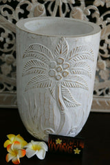 NEW Hand Carved Wooden Palm Tree Pot - BOHO Style - 3 Colours Available 30cm