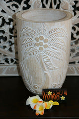 NEW Hand Carved Wooden Palm Tree Pot - BOHO Style - 3 Colours Available 30cm