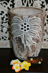 NEW Hand Carved Wooden Palm Tree Pot - BOHO Style - 3 Colours Available 30cm