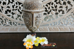 NEW Indonesian Hand Carved Primitive Wooden Mask Sculpture on Stand - TIMOR ART