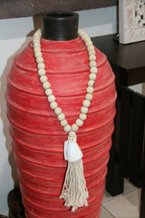 NEW Hand Crafted Balinese Wood Shell Necklace - Wood Bead / Cone Shell Tassel