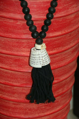 NEW Hand Crafted Balinese Wood Shell Necklace - Wood Bead / Cone Shell Tassel
