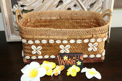 NEW Balinese Hand Crafted Woven Open Basket w/Rattan Trim - 2 Colours Avail