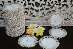 NEW Bali Woven Rattan Coasters w/Shell Trim - Balinese Coasters w/Shells 1 Pce