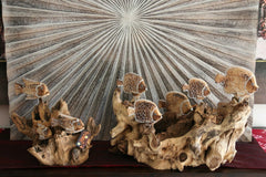 NEW Bali Wood Carved Fish Sculpture on Driftwood - Hand Crafted Fish Sculpture