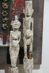 NEW Hand Carved Timor Wooden Set 2 Tribal Couple Statue - Primitive Timor Art
