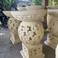 Balinese Frangipani Hand Crafted Bird Bath - Bali Garden Art - Bali Bird Bath