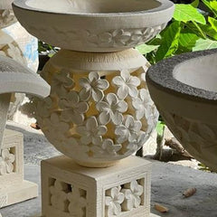 Balinese Frangipani Hand Crafted Bird Bath - Bali Garden Art - Bali Bird Bath