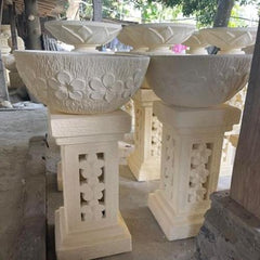 Balinese Frangipani Hand Crafted Bird Bath - Bali Garden Art - Bali Bird Bath