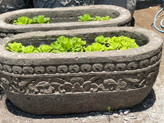 NEW Balinese Hand Crafted Paras Pot - Bali Feature Pot - Carved Oval Bali Pot