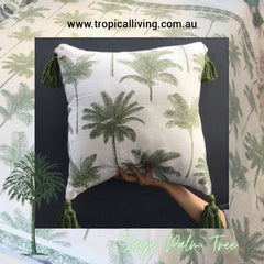 Balinese Linen Palm Tree Cushion Cover 40x40cm Sage Green - Bali Cushion Cover