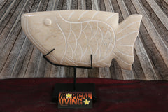 NEW Balinese Carved Marble Fish on Metal Stand