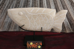 NEW Balinese Carved Marble Fish on Metal Stand