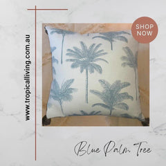 Balinese Linen Palm Tree Cushion Cover 40x40cm Blue Grey - Bali Cushion Cover