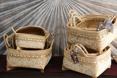 NEW Balinese Hand Woven Open Basket with Mandala Design Small