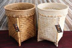 NEW Balinese Bamboo Hand Woven Open Basket with Ratan Trim - GREAT for Pot Plant