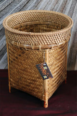 NEW Balinese Bamboo Hand Woven Open Basket with Ratan Trim - GREAT for Pot Plant