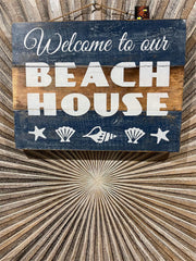 NEW Balinese Timber WELCOME TO OUR BEACH HOUSE - Bali Hand Crafted Beach Sign