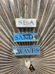 NEW Balinese Timber Blocks SEA SAND WAVES Sign - Bali Hand Crafted Beach Sign