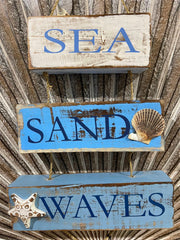 NEW Balinese Timber Blocks SEA SAND WAVES Sign - Bali Hand Crafted Beach Sign