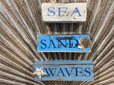 NEW Balinese Timber Blocks SEA SAND WAVES Sign - Bali Hand Crafted Beach Sign