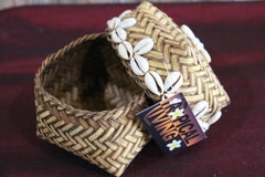 NEW Balinese Closed Basket w/Lid & Shell Trim