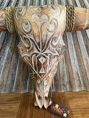 NEW Balinese Hand Carved & Crafted Buffalo Skull with Horn Wall Art