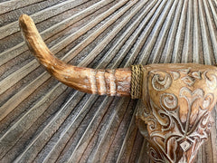 NEW Balinese Hand Carved & Crafted Buffalo Skull with Horn Wall Art