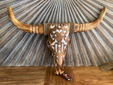 NEW Balinese Hand Carved & Crafted Buffalo Skull with Horn Wall Art